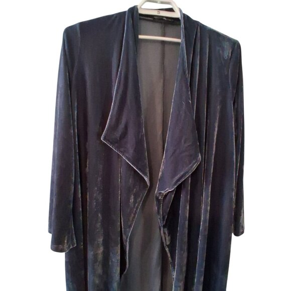 Suzanne Betro kimono duster cardigan womens 2X blue velour velvet pockets long - Picture 5 of 5
